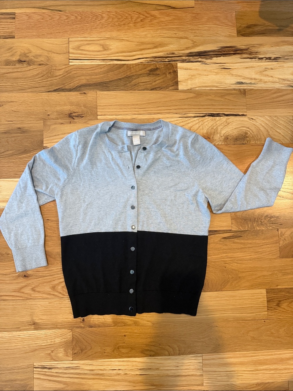 Banana Republic Gray and Black Colorblock Button Cardigan